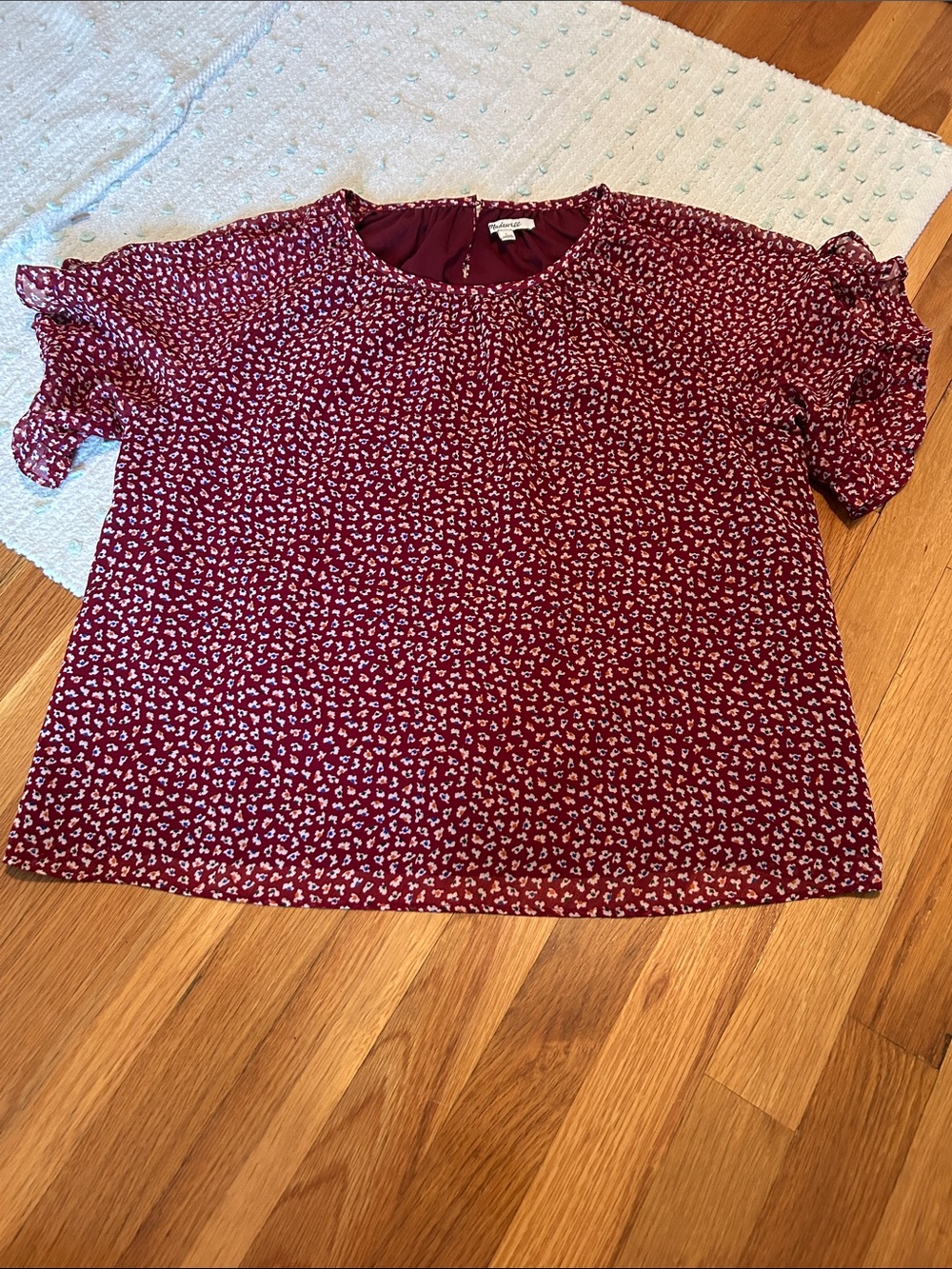 Madewell Wine Red Floral Short Flouncy Sleeve Blouse